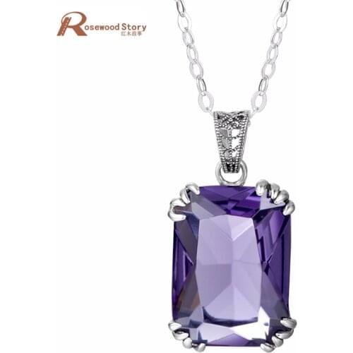 Genuine 925 Sterling Silver Necklaces Pendants Women Vintage Fashion Jewelry Created Amethyst Stone Pendant No Chain for Women