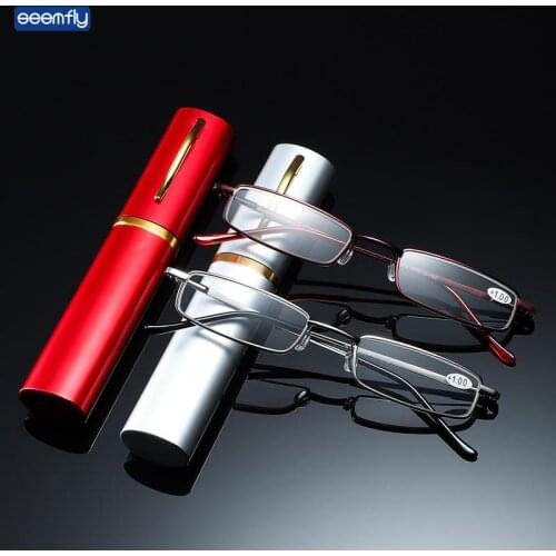 Seemfly Ultralight Reading Glasses With Mini Portable Glasses Case Narrow Frame Glasses Presbyopic Eyewear Degree +1 +1.5 +2 +4