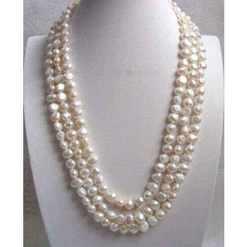 FREE shipping> >>> baroque 3row white freshwater pearls necklace 6.07