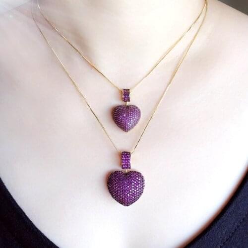 Two size Luxury Heart Shape Necklace High Quality Cubic Zirconia Charm Big /small Pendant gold Bohemian CZ Femal Fashion Jewelry