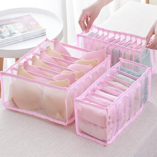 Household Foldable Mesh Drawer Underwear Organizer 7 Grids Storage Box Scarves Socks Bra Panties closet Organizador Domitory