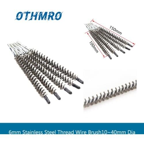 High Quality 2pcs/5pcs 6mm Thread Wire Brush 10~40mm Dia 160mm Long Stainless Steel Wire Pipe Tube Sweep Cleaning Chimney Brush