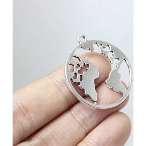 Yamily 15pcs/28*31 Map charm Antique silver tone World Map charms pendant for DIY Jewelry Making