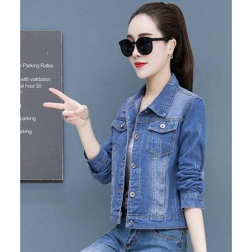 #3335 Korean Style Denim Jacket Women Short Slim Jeans Jacket Blue Long Sleeved Denim Coat Female Fashion Denim Jackets Ladies