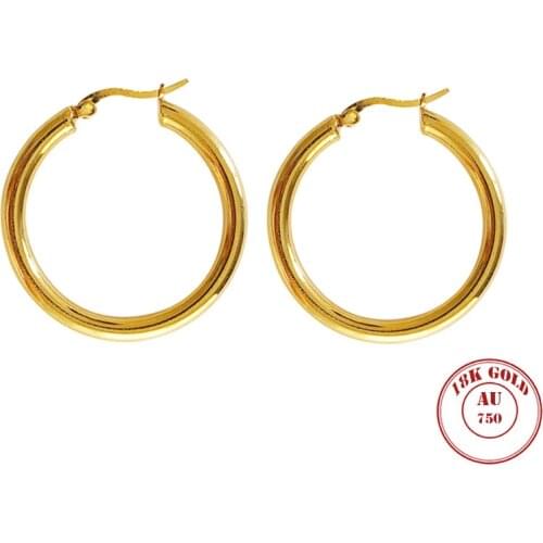 MADALENA SARARA Pure 18k Gold Earrings Round Circle Simple Style Women Dangle Earrings
