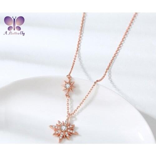 100% 925 Sterling Silver Octagonal Star Pendant Necklace Girl Fashion Simulation Diamond Star Necklace High Quality Jewelry