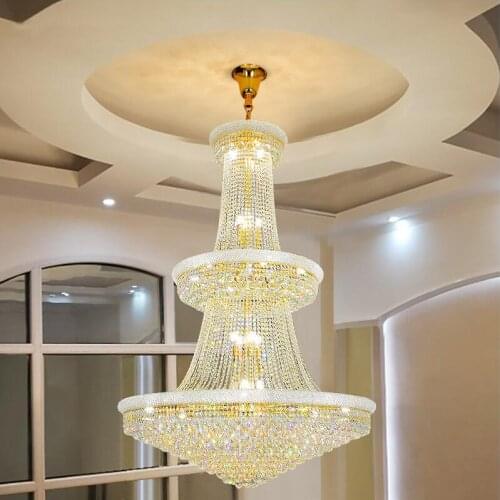 Golden crystal chandelier living room lamp modern chandelier luxury large duplex building villa hotel lobby ladder decoration