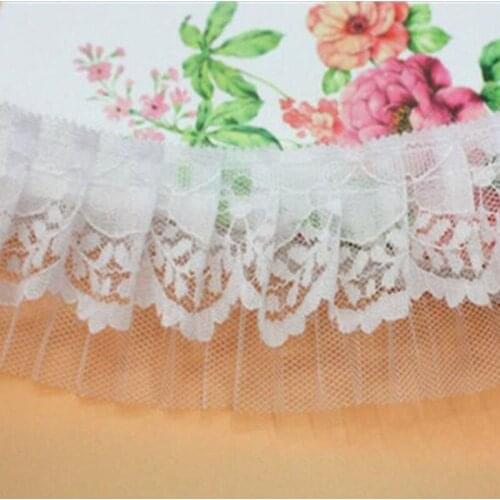 1M New High Quality Pleated Lace Fabric 5cm Ribbon Embroidery White Lace Trim Sewing Wedding Applique Guipure encaje koronka V19
