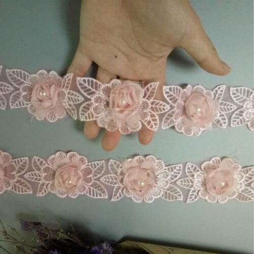 1 yard 5cm Soluble Pink Diamond Flower Floral Embroidered Lace Trim Applique Fabric Lace Ribbon Sewing Craft For Costume Hat New