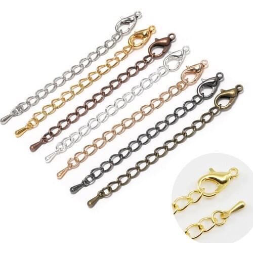 20pcs/lot 50/70mm Metal Gold Plated Tail Extended Extension Chains With Lobster Clasps Connectors For DIY Jewelry Making Finding