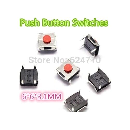 1000PCS/LOT 6*6*3.1MM 6mm*6mm*3.1mm Push Button Switches DIP-4 Tactile Switches Push Button Tact Switch 6x6x3.1mm