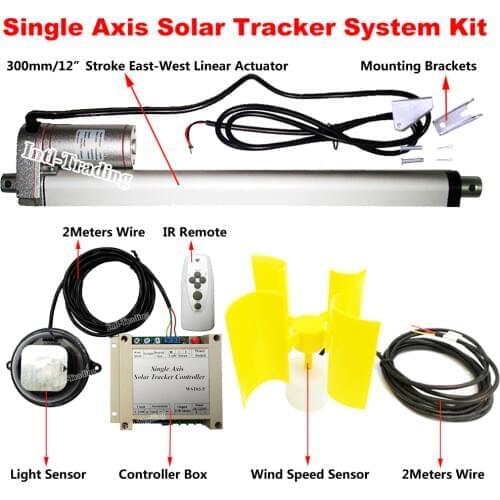 12V Solar Tracking Track Sun Tracker Kits -12'' Linear Actuator DC Motor +Controller +Light Sensor +Wind Speed Sensor Anemometer