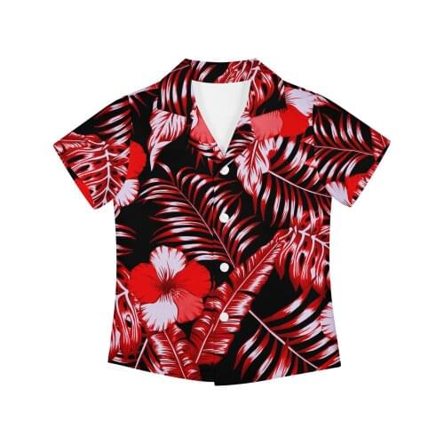 1MOQ Summer Clothing Polynesian Tribal Fabrics Short Sleeve Buttons T Shirts Boys Kids Printing T Shirts Clothing for Youth