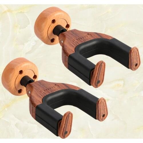 2Pcs Detachable Guitar Hangers Hook Holder Wood Metal Rubber Instrument Hangers Wall Stand (Random Color)