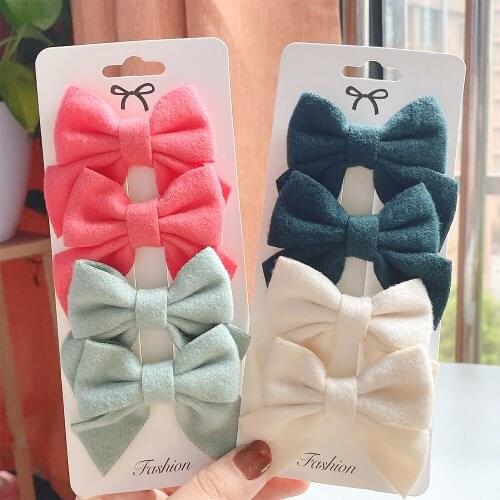 4Pcs/set Solid Colors Cotton Bowknot Hair Clips Handmade Hair Bows Lovely Hairpins Barrettes Headwear For Kids Hair Accessories