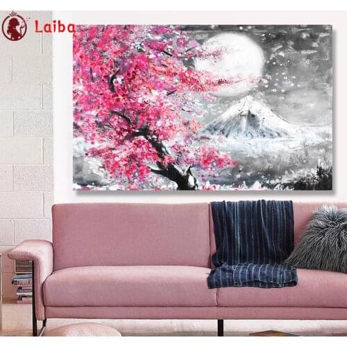 Diamond Embroidery Abstract art, Japan Mount Fuji, cherry blossom 5D DIY Diamond Painting Diamond Mosaic needlework decor