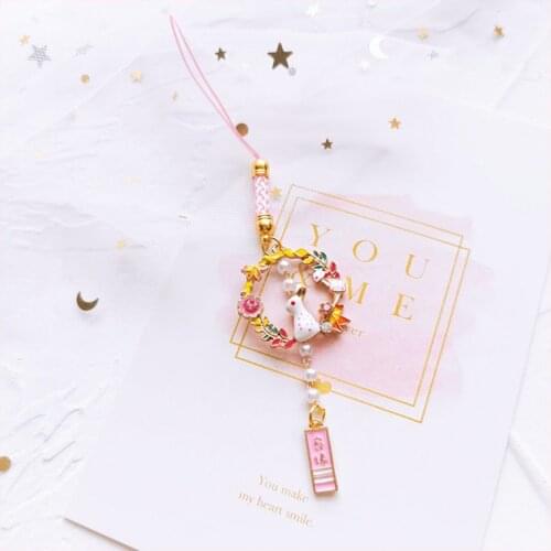 Car Keychain Lanyard Pink Rabbit Lanyard Good Luck Fortune Couple Pendent Charms Phone Personalized Gift Kawaii Pearl Key Chain