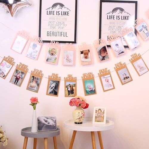 Baby 1st Birthday Recording Banner 1-12 Month Boy Girl Party Photo Bunting 2