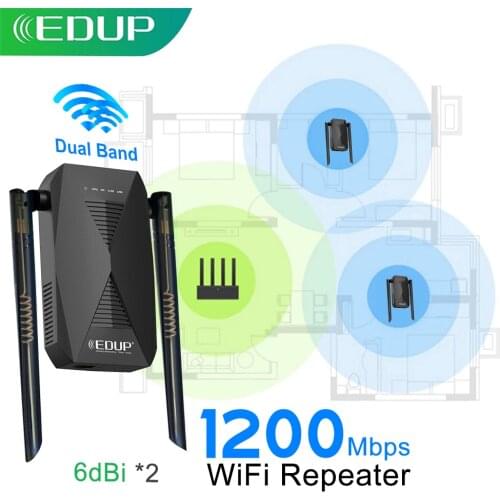 EDUP WiFi Repeater 1200Mbps/300Mbps Wireless Network Extender Long Range High Device Capacity Support AP Mode WPS Encryption
