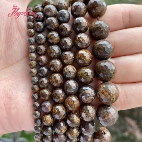Natural Brown Bronzite Faceted Round Beads Loose 6/8/10/12MM Stone Beads For DIY Necklace Bracelet Jewelry Making Strand 15"