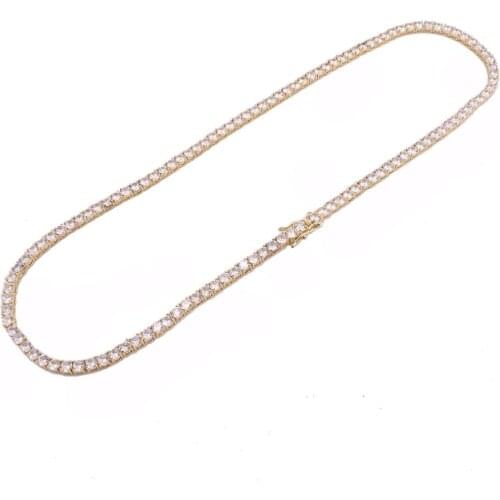 3mm Brass cz aaa cubic zircon tennis link chain hiphop 1 row necklace for men and women gift rapper bracelets golden