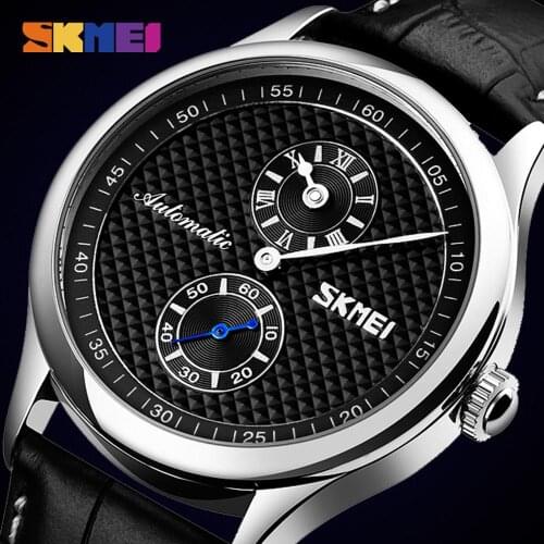 Dial Hollow Automatic Mechanical Watches Men Business Casual Mens Wristwatch Leather Strap Quartz Watch SKMEI Relogio Masculino