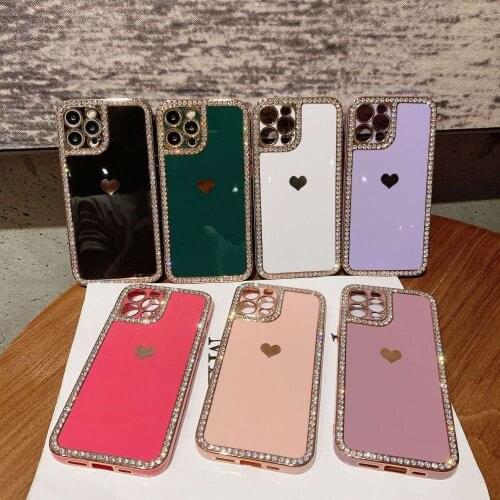 Luxury Plating Rhinestone Love Heart Phone Case For iPhone 12 11Pro Max XR XS Max X 6S 7 8 Plus SE 12Mini Bling Diamond Cover