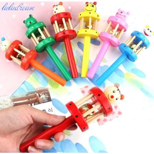 1pc Wooden Toys Handbell Shaker Rattle Educational Toys Hand Bell Jingle Bells for Baby Child