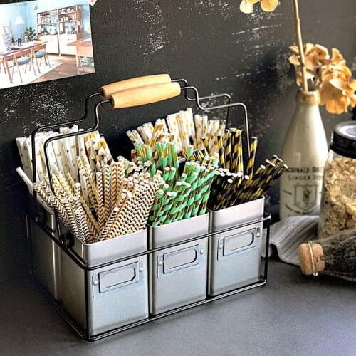 Utensil Holder Storage Basket Metal Box 6-Compartment Cutlery Spoons Knives Forks Organizer Silverware Holder