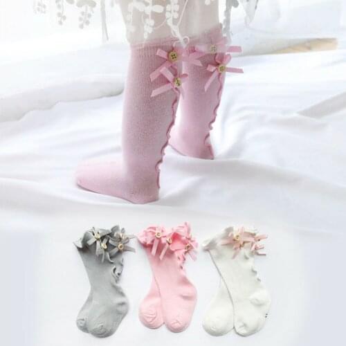 0-3Y 6 ColorsNew Baby Girl Winter Warm Stocking Infant Cotton Ruched Bowknot Solid Knee-Length Stocking For Newborn