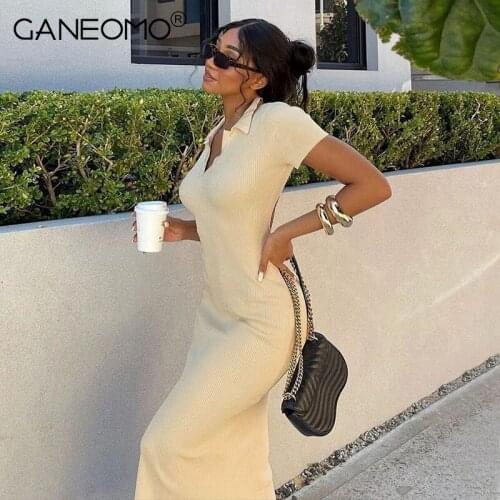 Elegant Bodycon Shirt Long Dresses for Women Sexy Knitted Short Sleeve Party Backless Bandage Maxi Dress Summer Solid Streetwear