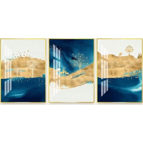 Golden Mountain Scenery Crystal Porcelain Painting Golden Deer Diamond Inlay Painting Living room Bedroom Home Art Wall Decorati