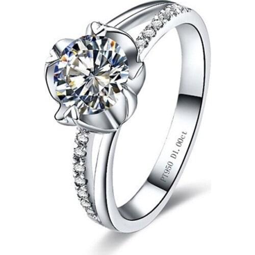 Certified Test Positive 1CT 6.5MM G-H Round Moissanite Diamond Ring Solid 925 Sterling Silver Ring White Gold Color