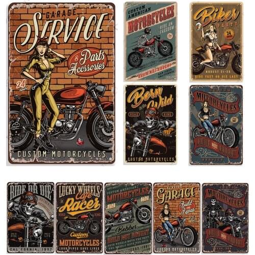 Motorcycle Metal Tin Sign Decorative Metal Plaque Skeleton Vintage Poster Garage Metal Plate Club Pub Bar Home Wall Decor Signs