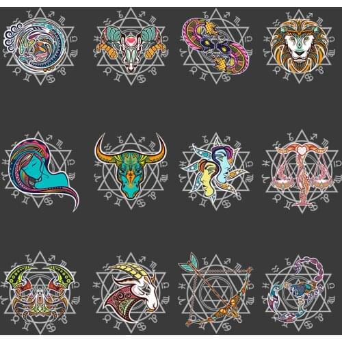 Fashion Cartoon Twelve Constellations Pattern On Clothes Applique Decor Heat Vinyl Ironing Stickers Decor Heat Transfer Washable