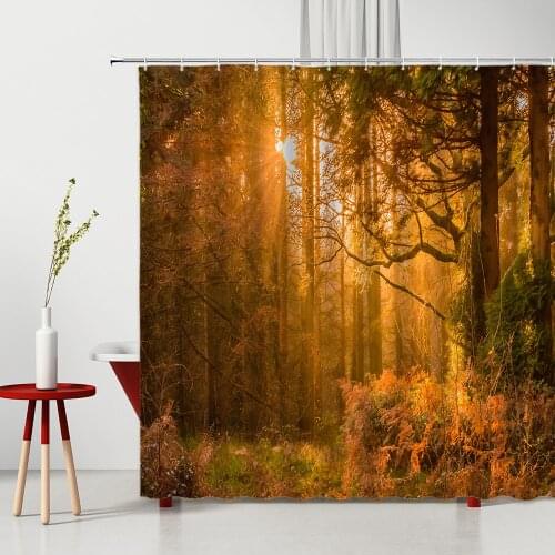 Autumn Forest Scenery Shower Curtain Jungle Landscape Plants Bathtub Screen Home Bath Decor Hanging Cloth Bathroom Curtains