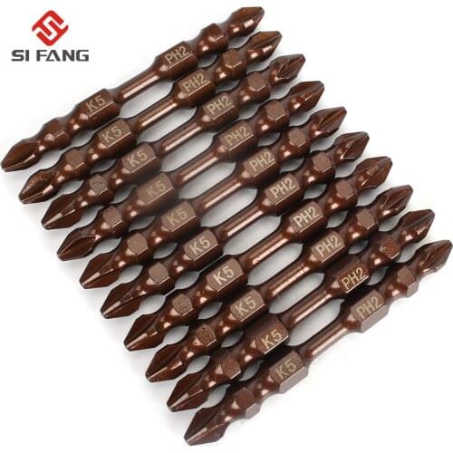 10pcs 65mm 1/4" Screwdriver Bits Ph2 Double Ended Hex Shank Power Screw Driver Hex Insert Driver Bits Philips Screw Driver Bit