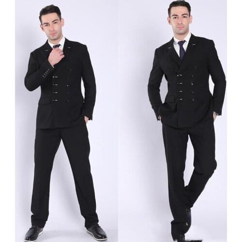 Jacket+Pants) Fall Winter Slim Fit Black 2 Piece Groom Tuexdos For Wedding Formal Prom Suit Party Evening Blazer Custom Made