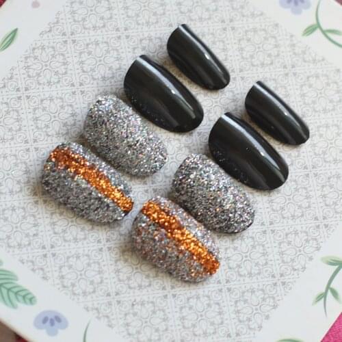 Popular full color crystal diamond round head candy color handmade fake nail powder black