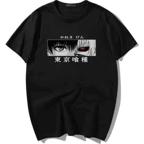 Kaneki Ken Anime Tokyo Ghoul Eyes Casual T-shirts Manga Print Cotton Tops Harajuku Vintage Unisex Streetwear T Shirt Tee Men