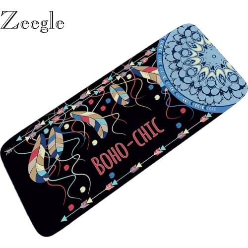 Zeegle Anti-slip Flannel Welcome Mat Long Bath Carpet Modern Entrance Doormat Absorbent Bedroom Living Room Floor Mats