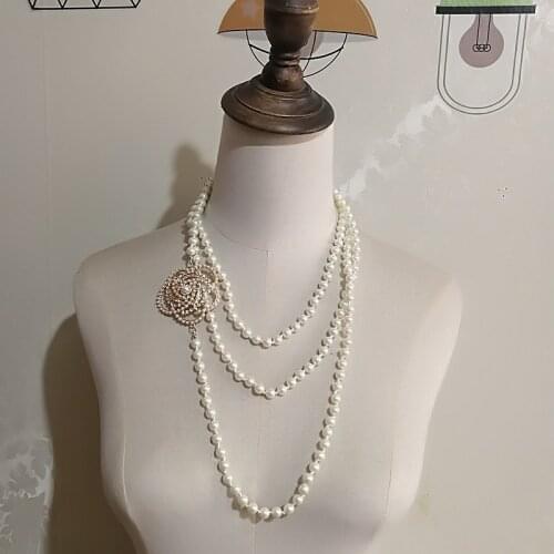 Luxury women layerd crystal flower pearl choker necklace jewelry