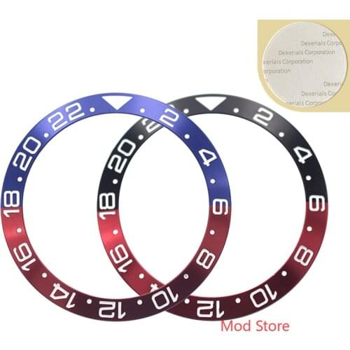 Watch Replace Accessories 38mm GMT Blue/Red Black/Red Aluminum Bezel Insert Fit GMT MASTER II Style skx009 skx007 Watch HQ