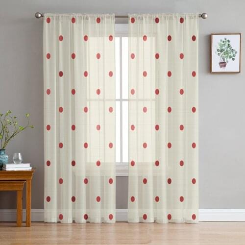 Modern Sheer Curtains Dot Red Beige Living Room Kitchen Childrens Room Decoration Household Chiffon Window Curtains