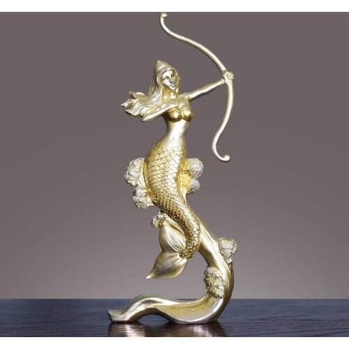 Golden Mermaid Resin Ornaments Angel Goddess Bow Portrait Statue Desk Decor Statuette Nordic Home Decoration Accessories Modern