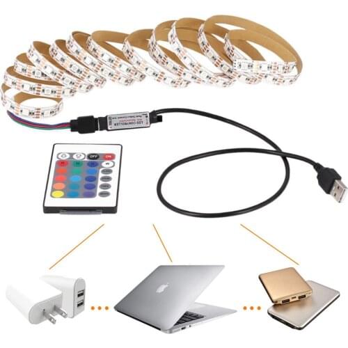 Hot RGB LED Strip Light Flexible Tape Ribbon USB 5V Cable 24Key Remote Waterproof for TV Screen Background Home Decoration Lamp