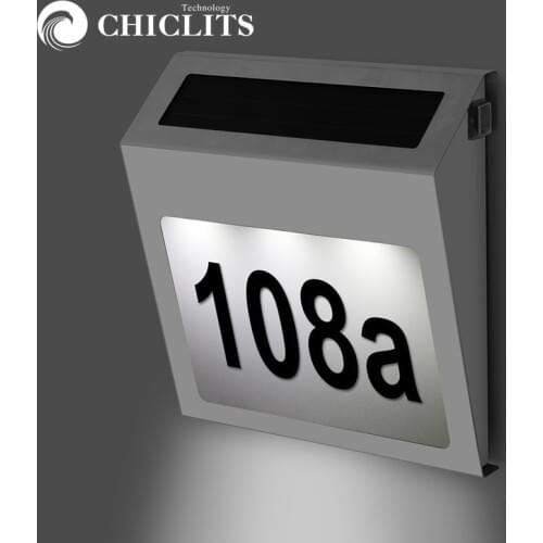 LED Solar Doorplate Wall Light Number Lights Home Door Lamp Stainless Steel House Waterproof Outdoor Garden Yard Decoration led