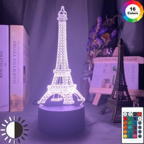 Paris Eiffel Tower 3d Illusion Led Baby Night Light Color Changing Bedroom Decor Lights Unique Birthday Gift Table Usb Lamp