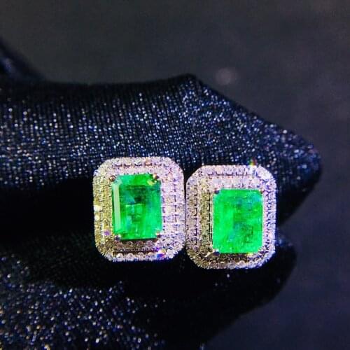 T406 Emerald Earrings Fine Jewelry 18K Gold Green Emerald 1.8ct Female Drop Earrings for Women Fine Earrings