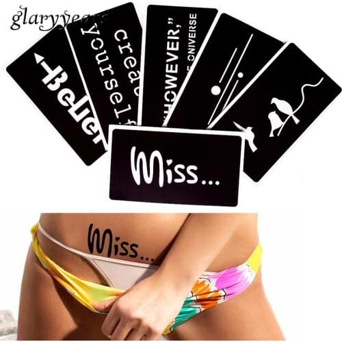 [ glaryyears ] 6 Sheets Hollow Template Henna Tattoo Stencil English Word Miss Design Waist Body Art Makeup Gift for Friend G#30